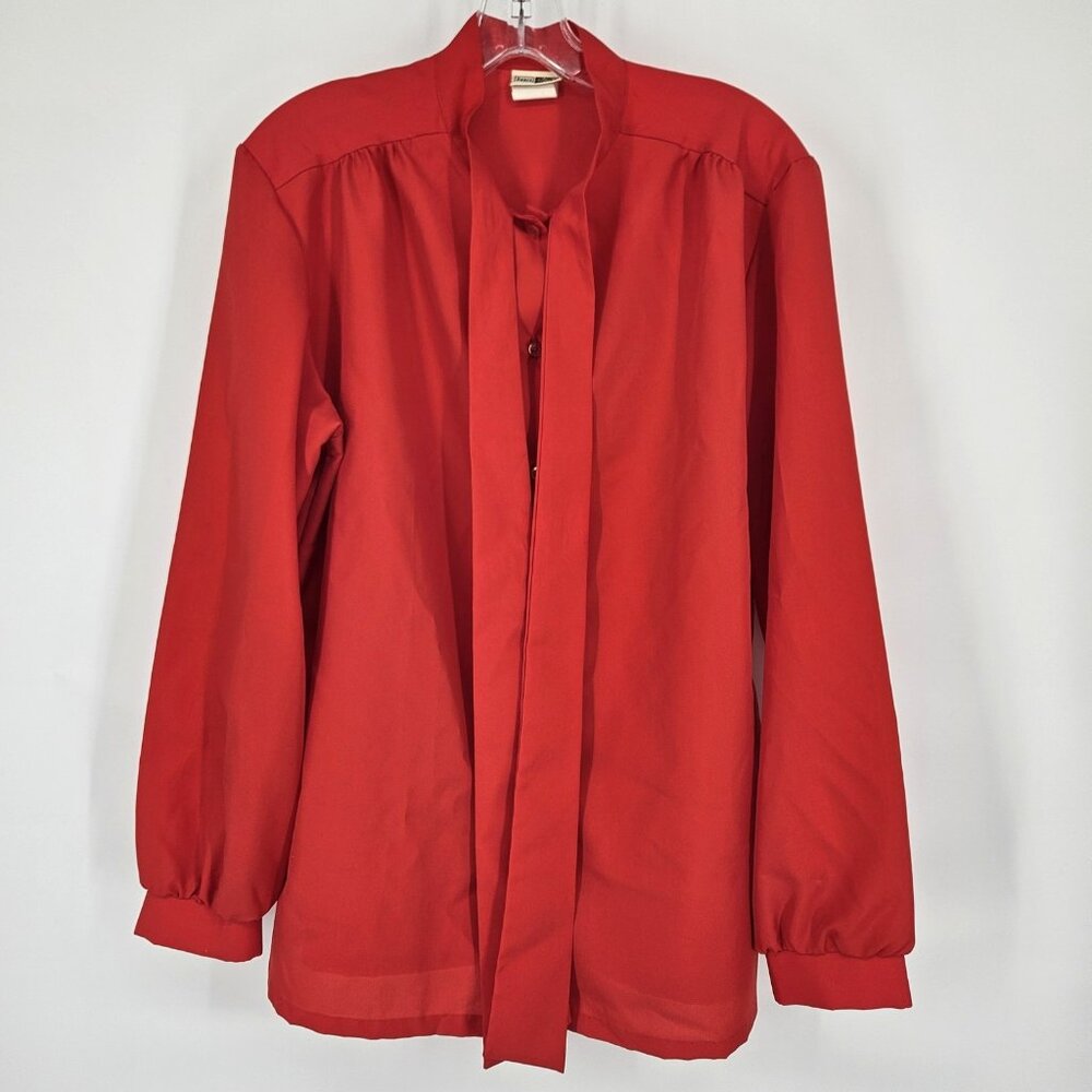 Vintage Sears Fashion Place Shirt Womens 38 Red Long Sleeve Blouse 70s Secretary
